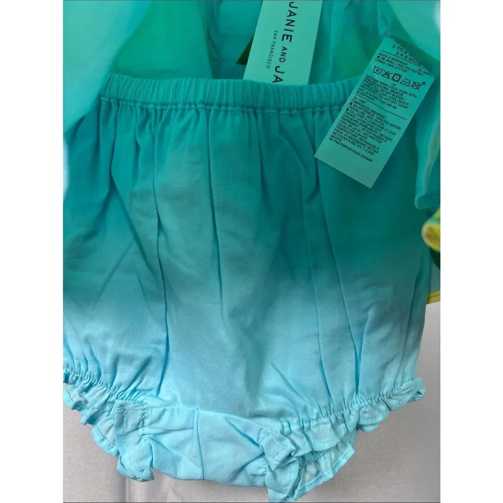 Janie and Jack Lemon Print Dress & Bloomers - Blue, Yellow, Green size 3-6 m NWT